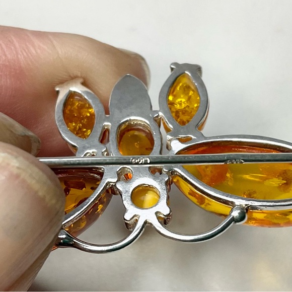 Sterling Silver Amber Butterfly Brooch Poland - Picture 7 of 8